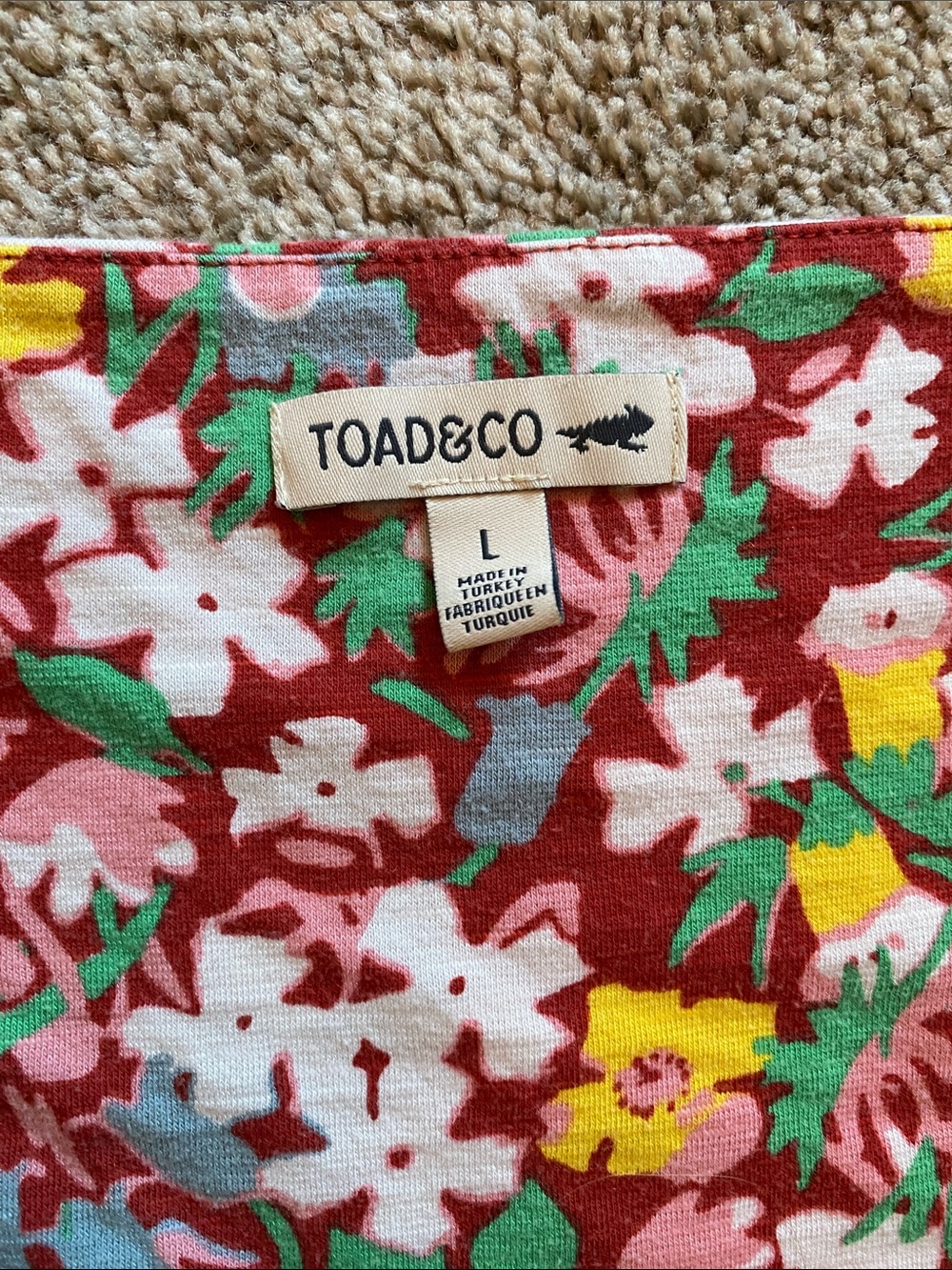 Toad&Co Red Floral Short-Sleeve Dress with Multi-Color Blooms - Picture 2 of 6